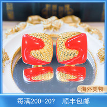 Lombardy vintage French 80s marking senior designer red gold color matching Deco architectural jelly ear clip