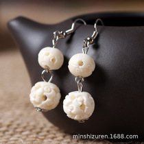 Folk style handmade earrings beef bone carving personality accessories simple white earrings Yunnan characteristics accessories