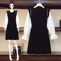  Big woman high-end large size womens clothing early autumn 2020 new fat mm belly cover thin and age-reducing French waist dress