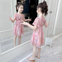 Girl dress summer dress 2020 foreign children chiffon skirt summer Middle and big Girl Flower Princess dress