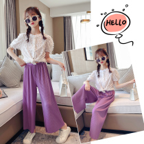Korean Girls Set 2021 New Summer Korean Edition Casual Wide Leg Pants Big Childlike Casual Two-Piece