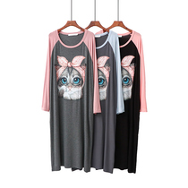 Sleeping Dress Woman Autumn Leisure Long Sleeve Modale Big Code Long Dress Cartoon Kitty Cat Printed Home Dress Spring Autumn Pyjamas