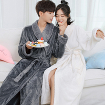 Bathrobe winter plus velvet padded long flannel pajamas for men and women couples coral velvet nightgown loose home wear