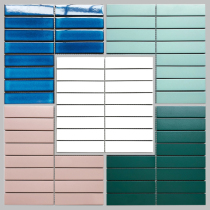ins Nordic minimalist long strip mosaic tile dark green white balcony non-slip floor tile kitchen background wall