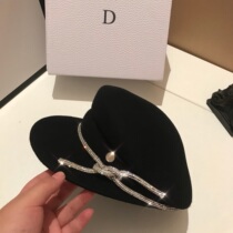 Korean version of autumn and winter wool cap Childrens fashion rhinestone decoration Navy cap Flat cap personality wild octagonal cap