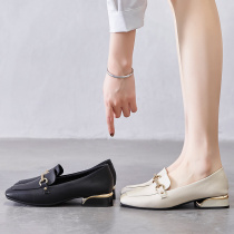Thick heel single shoes womens 2020 new leather retro mid-heel loafers all-match one pedal British style small leather shoes