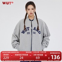 (WUT official store) winter series original design American embroidery logo plus velvet cardigan jacket