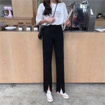 Broadlegged Pants Woman High Waist Pituality Spring Autumn Western Dress Pants Straight Cylinder Loose Pendant LEAN SUMMER CASUAL TUG PANTS BLACK