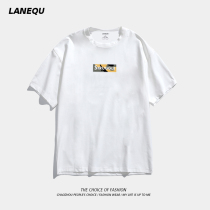 White crew neck printed short-sleeved T-shirt Mens letters English Simple slim-fit mens simple small fresh summer T-shirt