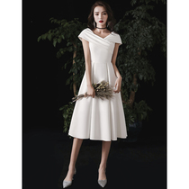 White small evening dress women 2021 New usually can wear banquet temperament elegant noble simple and generous dress