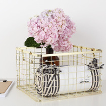 Light luxury gold simple metal iron dirty clothes basket laundry basket clothes storage basket Japanese household sundries basket