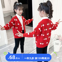 Girl Clothes Cardiovert Sweater Sweater Jersey Undershirt Long Sleeve Spring Autumn Blouse Foreign Air Korean Version Thickened Needle Weaselwear Small Jacket