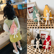 Childrens small bag Korean version cartoon canvas rabbit chest bag Male and female childrens shoulder bag Cute baby crossbody bag Fanny pack