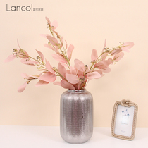 Lancol American Minimalist Silver Mesh Textured Ceramic Vases Living Room Table Top Table Fake Flowers Flower Arrangement Floral