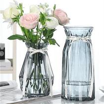 (Two sets) large simple glass vase transparent color hydroponic plants rich bamboo dried flower arrangement