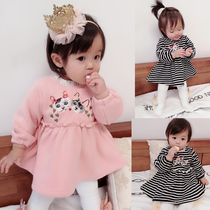 Female baby Foreign skirt autumn and winter Girl Dress 1-3 years old female child plus velvet skirt baby princess dress tide