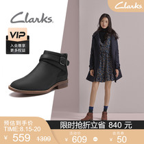 Clarks Qile womens shoes retro British round head low heel buckle ankle boots womens comfortable casual booties Children