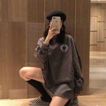 Hong Kong Tide brand 2021 autumn and winter New Korean loose size long gray couple long sleeve round neck sweater female