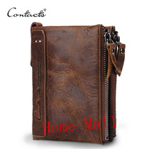 CONTACTS HOT Genuine Crazy Horse Cowhide Leather Men Wallet