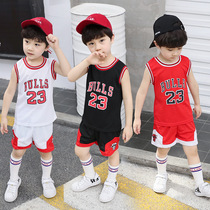  Childrens basketball suit set Summer boys and girls middle and large childrens jerseys Toddler boys blue ball training clothes