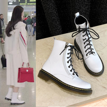 Star Guli Na Za Yuan Lai same 2019 autumn and winter New White short boots women shoes Joker leather Martin boots