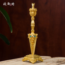 Oster horse head King Kong prong Tibetan Tantric Buddhic for copper gilt gold horse head Ming King foul trace Vajra Pestle with base