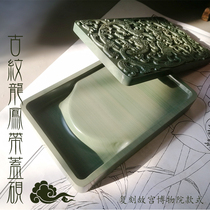 Inkstone natural original stone re-engraved Palace Museum style Songhua inkstone ancient dragon and phoenix with cover calligraphy supplies