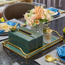 ins Wind light luxury gold copper plated tray household living room tray leather tissue box soft matching set