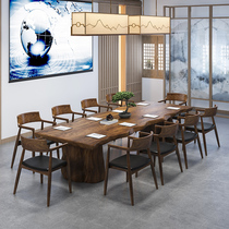 Log long table office meeting table and chair combination loft simple modern negotiation solid wood board Zen tea table