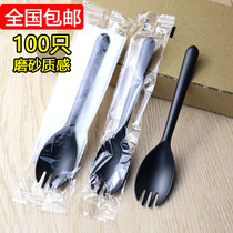 Disposable fork spoon individually packaged fruit fork spoon thick handle fork spoon one cake fork dessert plastic spoon