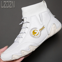 High Helps Mens Shoes Autumn Winter Gush Casual Real Leather Shoes Beans 2020 New Men Warm Two Cotton Shoes High Waist