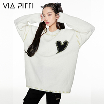 viapitti Love Sweater Women's Fall Winter Knitted Shirt Loose Lazy Turtleneck Soft Waxy First Love Jacket Spring Thin