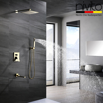 Germany nivito concealed embedded wall supercharged home all copper hot and cold gold shower set
