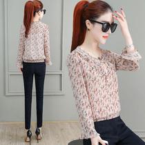 Floral chiffon shirt womens long sleeve 2021 spring new Korean version of loose fashion base shirt foreign style small shirt coat tide
