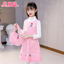 Girls woolen vest skirt winter dress foreign dress childrens princess skirt woolen vest dress two-piece set