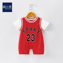 Babys summer uniform clothes male and female baby clothes fake two - piece set 0 - December Han Edition Han clothes cute out crawling clothes