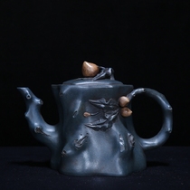 Yixing No 1 Factory Cultural Revolution Purple Sand Pot Taiwans first old teapot master Wang Yinxian handmade dark green mud Birthday Peach Pot