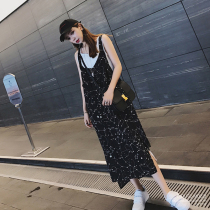 Korea counter 2021 new female floral chiffon strap skirt two-piece suspender skirt starry sky print dress