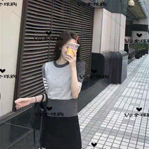 (V2)Thom Brown 20 spring summer TB colorblock round neck short sleeve four bar knit sweater