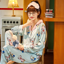 Silk pajamas ladies cardigan spring and summer thin fresh ice silk long sleeve home suit autumn