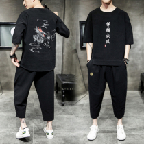 2020 new trend mens summer suit mens Chinese style linen T-shirt fat size cotton linen short sleeve Tide brand