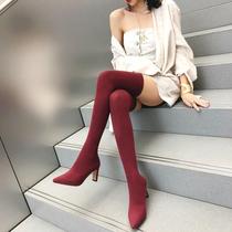 Autumn Winter New Extra-long Over Knee Boots Female Pointy Fall Thin sexy Thigh Boots Knit Extra-long Socks Boots