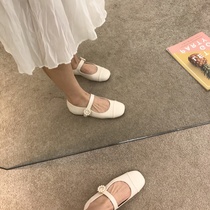 Upper feet knock beauty ~ flat bottom Mary Jane soft skin fairy Pearl gentle milk shoes soft bottom square head bean single shoes women