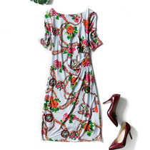 Dress spring and summer womens foreign trade new slim slim chain long short sleeve hip skirt waist dress