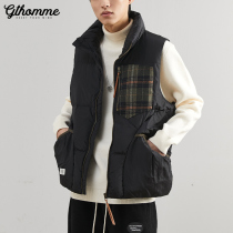 Winter new mens down vest short light and thin warm stitching trend fashion handsome stand collar vest jacket