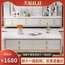 Light luxury multi drawer coffee table TV cabinet combination set modern style simple stainless steel paint black and white furniture
