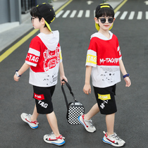 South Korean boys summer clothing suit 2022 CUHK Boy Boy Summer Korean version handsome Childrens clothing Lianhood short sleeves Chaoters