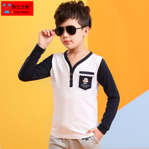 Knight Baylor boys V-collar T-shirt Korean version of tide 2021 autumn clothes new childrens middle-aged children casual shirt T-shirt