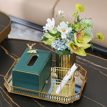 Nordic ins dark green multifunctional coffee table remote control storage home living room drawing tissue box light luxury vase tray