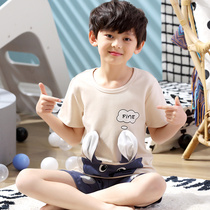 Children Pajamas Boy Pure Cotton Short Sleeves Summer CUHK Child Toddler Students Full Cotton Cartoon Boy Home Conserved Suit
